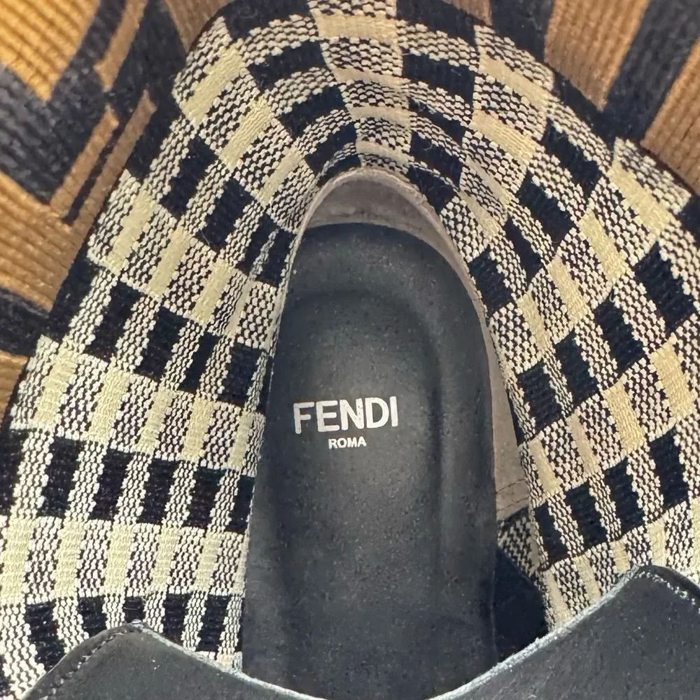 Fendi Rockoko Knit Leather Logo Biker Vitello Combat Boots Size 8.5 - Picture 10 of 12